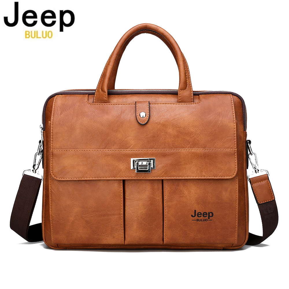Laptop Accessories Box - Jeep Buluo Men's Leather Briefcase 14